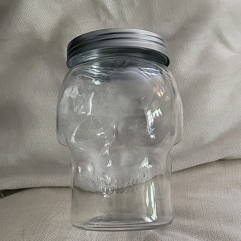 Clear glass skull container. Thick Glass